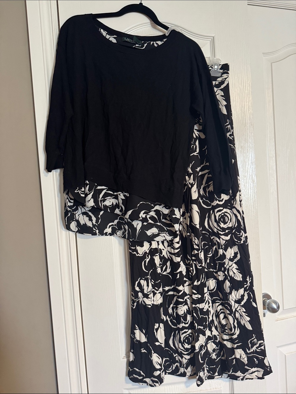 Ralph Lauren Black Layered Top with Black & White Floral pants
